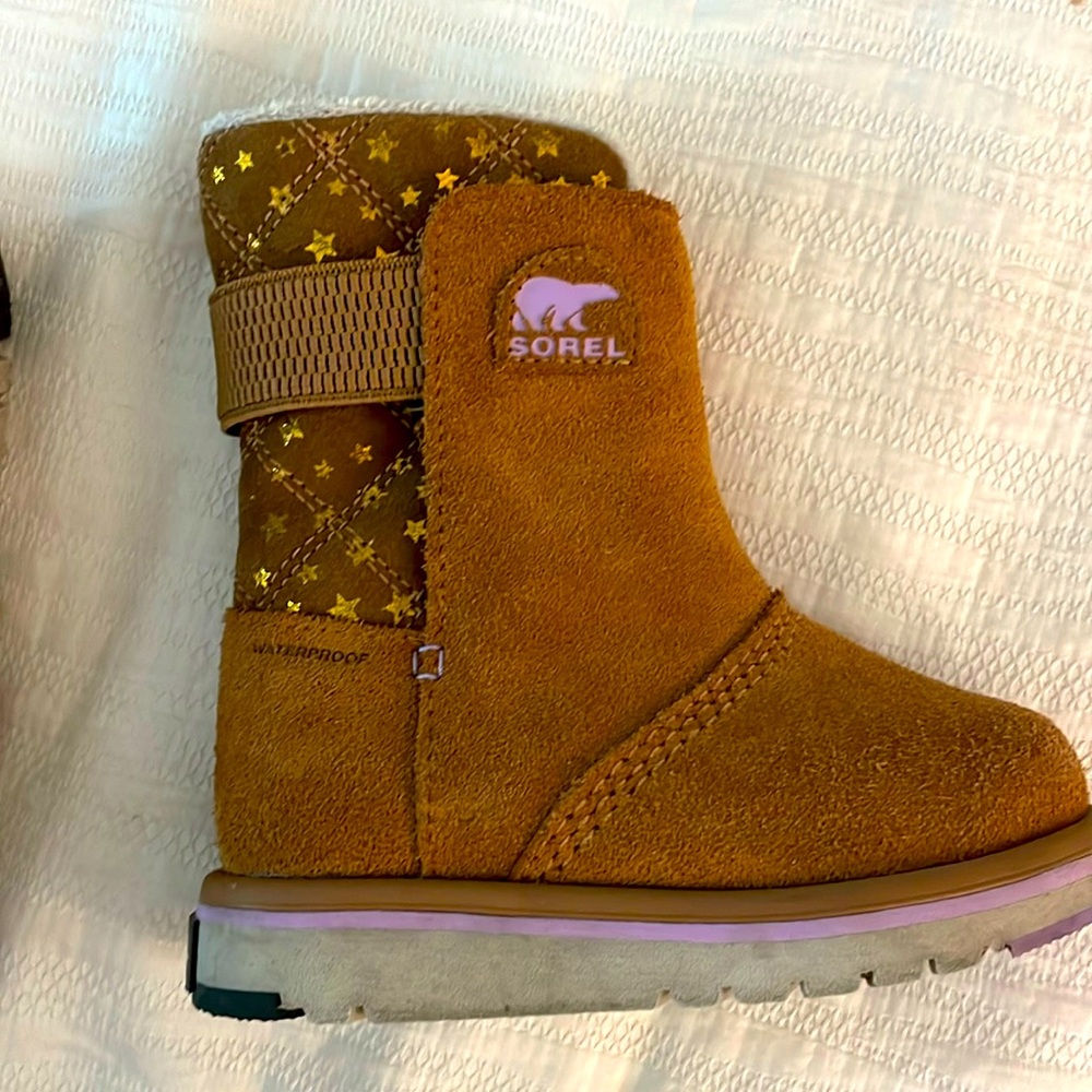 Sorel Kids Brown and Pink Star Accent Waterproof Boots